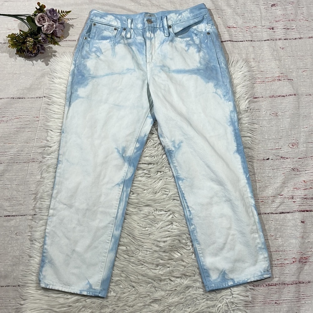 J. Crew Blue White Tie Dye Slouchy Boyfriend High Rise Petite Fit Jeans